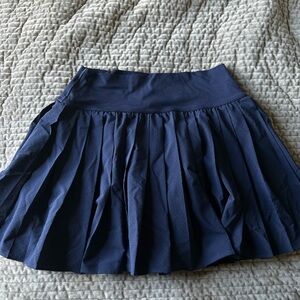 Blue Mini Skater Skirt with Pleated Design